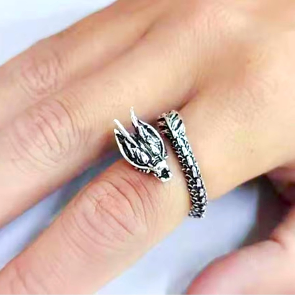 925 Sterling Silver Vintage Fashion Gothic Punk Ancient Dragon Men Jewelry